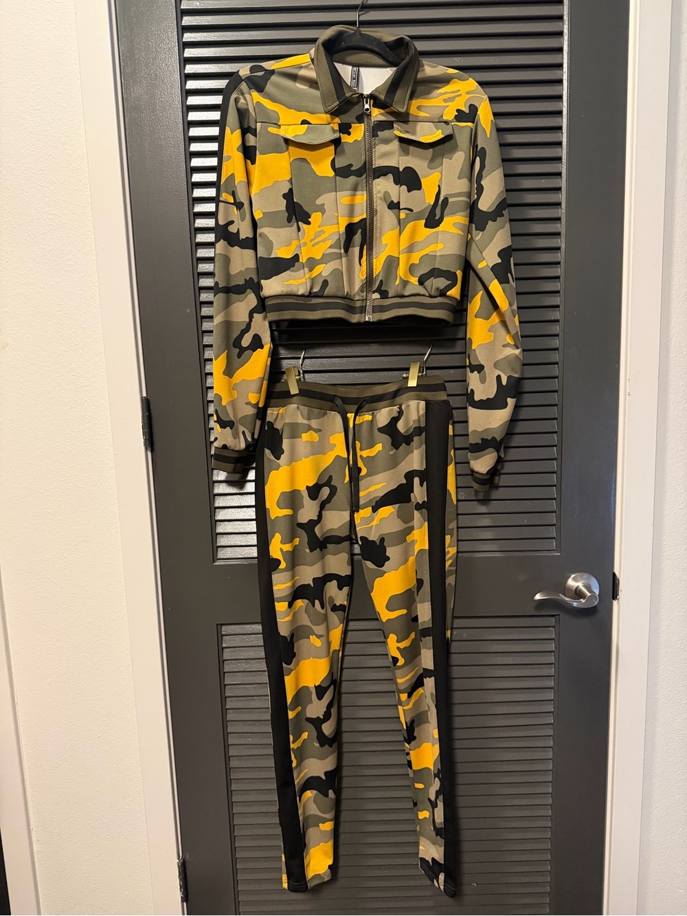 Two piece camo black gold and green